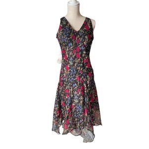 Ralph Lauren 90s Does 30s Women Black Floral Chiffon Flowing Maxi Dress Sz 2P